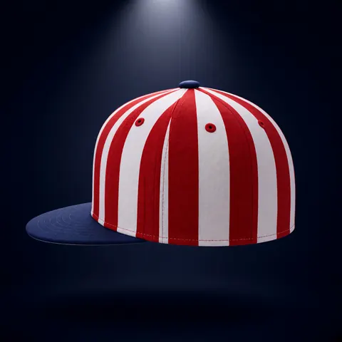 Side view of Dos de Tres, with stripes running all the way round the crown
