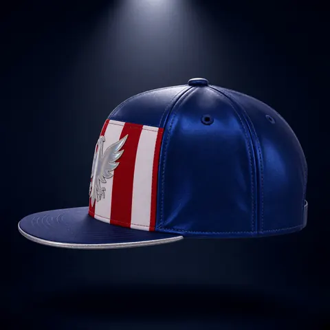 Side view of the Signature Crown, showing the glossy navy crown and the flat brim