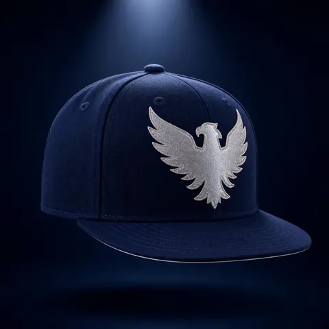 Silver Eagle from another angle, showing the navy crown and the flat brim